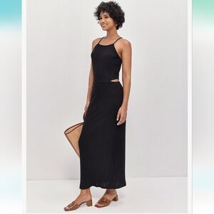 🖤 Spaghetti Strap Maxi Dress. Cut-Out Sleeveless Stretchy Ribbed Knit. Slit Leg